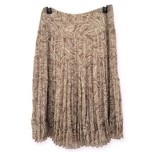Modern Images Floral Paisley Tiered Skirt Tan Pull-On M Petite Pleated Flowy